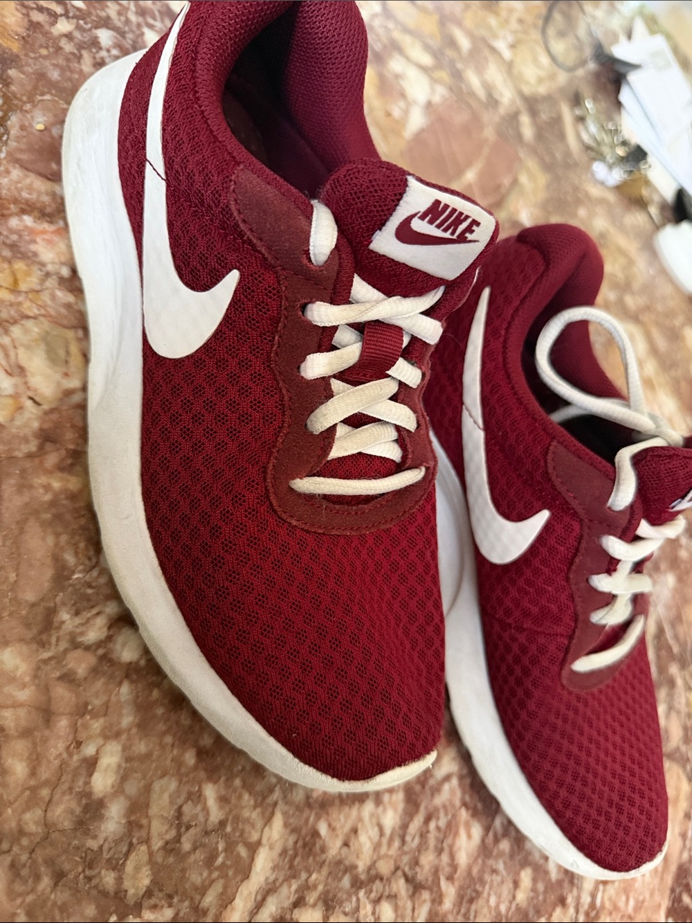 Nike Burgundy Mesh Sneakers with White Swoosh